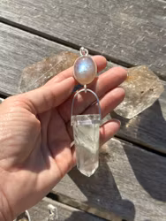 Priestess of water- Apricot rainbow moonstone with ocean Lodolite