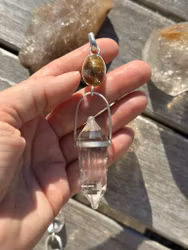 Golden Dragon -Rutilated quartz egg with clear quartz Vogel crystal