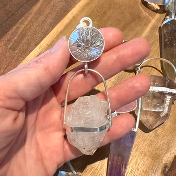 White diamond light portal of the white flame- Clear Quartz with big Herkimer Diamond.