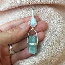 High priestess of Divine Surrendering-Rainbow Moonstone with Raw Aquamarine.