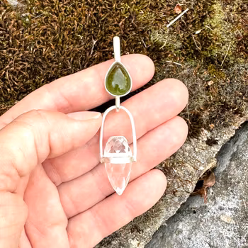 Merlin egg- wisdom of Earth Magic- Green Tourmaline with Clear Quartz Dragon Egg.