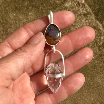 Dragon of the five elements- Boulder Opal with clear Quartz Dragon egg