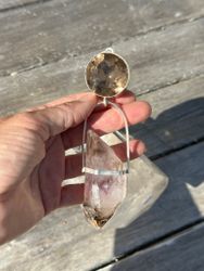 Light Portal of the fully awakened rised feminine- Golden Quartz with Brandenberg Amethyst (with Smokey Quartz)with Skeletal Quartz-