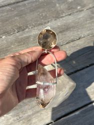 Light Portal of the fully awakened rised feminine- Golden Quartz with Brandenberg Amethyst (with Smokey Quartz)with Skeletal Quartz-