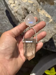 Priestess Sarah- holder of the white flame of knowledge - Apricot rainbow moonstone with white moonstone with Phantoms