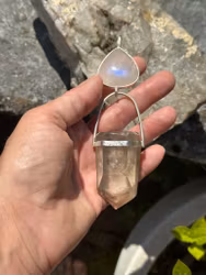 Priestess Sarah- holder of the white flame of knowledge - Apricot rainbow moonstone with white moonstone with Phantoms