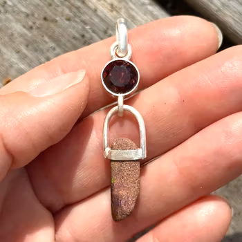 Mary Magdalene-Life Force- Dark faceted pink Tourmaline with raw Boulder Opal