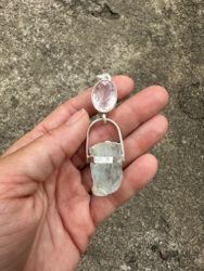 Sophia and the dragon of the sacred waters- Faceted Morganite with raw Aquamarine