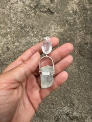 Sophia and the dragon of the sacred waters- Faceted Morganite with raw Aquamarine