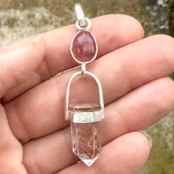 Mother Mary Magdalene-Pink Tourmaline with golden Rutilated Quartz