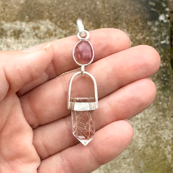 Mother Mary Magdalene-Pink Tourmaline with golden Rutilated Quartz