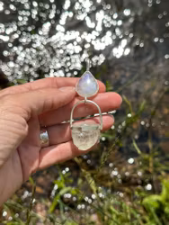 Sacred light codes of water- Rainbow moonstone with raw Aquamarine.