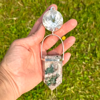 Light portal of the divine higher heart consciousness-  Clear Quartz light Portal with pink Amethyst with Malachite drusy