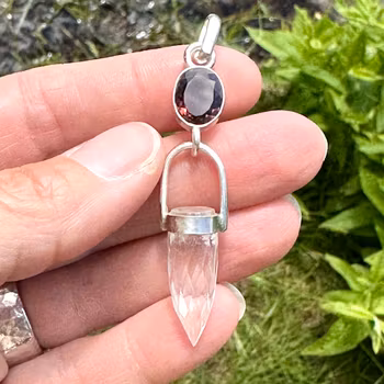 Mary Magdalena divine feminine rising- Dark pink faceted Toumaline with clear Quartz crystal.