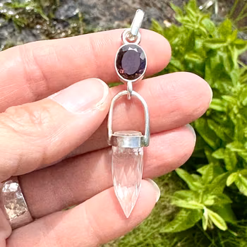 Mary Magdalena divine feminine rising- Dark pink faceted Toumaline with clear Quartz crystal.