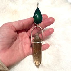 The Green Woman- Rainbow (Green) Obsidian with Citrine Vogel crystal