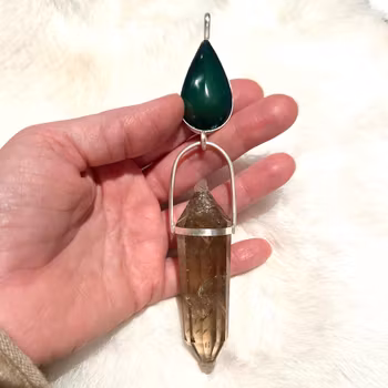 The Green Woman- Rainbow (Green) Obsidian with Citrine Vogel crystal