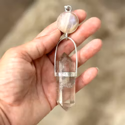Priestess of Isis- Apricot Rainbow moonstone with naturally double terminated citrine.