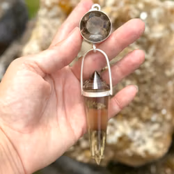 Embodiment of the white flame- Amazing golden Smokey quartz with white phantom with with deep dark 24 sided citrine Vogel