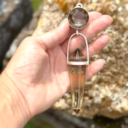 Embodiment of the white flame- Amazing golden Smokey quartz with white phantom with with deep dark 24 sided citrine Vogel