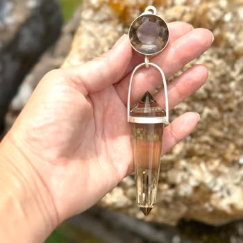Embodiment of the white flame- Amazing golden Smokey quartz with white phantom with with deep dark 24 sided citrine Vogel