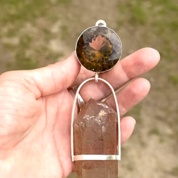 Large Smokey Citrine with naturally double terminated red Quartz from the Himalayas.