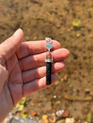 Blue whale guardian- Black opal with blue raw crystalline Tourmaline