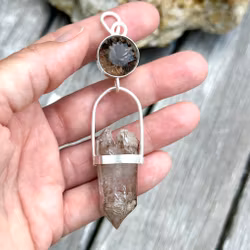 I am light- Smokey Quartz with Brandenberg Clear quartz Enhydro skeletal Quartz