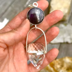 Dragon of the new purple flame- Purpurite with clear Quartz Dragon egg