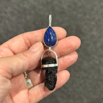 Oracle of ancient knowledge-  Lapis lazuli with Tectite