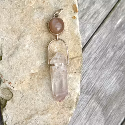Priestess of the divine crystalline world tree-  Natural moonstone with naturally double terminated Lithium Quartz