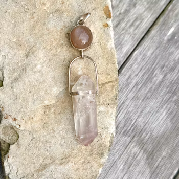 Priestess of the divine crystalline world tree-  Natural moonstone with naturally double terminated Lithium Quartz