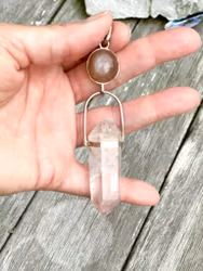 Priestess of the divine crystalline world tree-  Natural moonstone with naturally double terminated Lithium Quartz