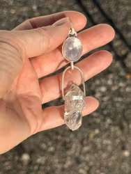 Light and love from Andromeda-  Rose quartz with Herkimer diamond cluster/family