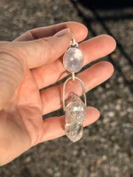 Light and love from Andromeda-  Rose quartz with Herkimer diamond cluster/family
