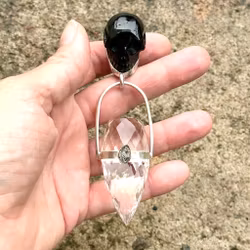 Astrid-  Black onyx skull dragon with clear Quartz and Herkimer diamond with inclusions