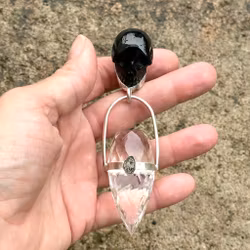 Astrid-  Black onyx skull dragon with clear Quartz and Herkimer diamond with inclusions