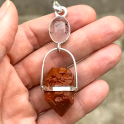Sacred portal of the higher dragon heart- Rose quartz with magical inclusions with Red Dragon Quartz (red naturally double terminated quartz from Jacinto de Compostela)