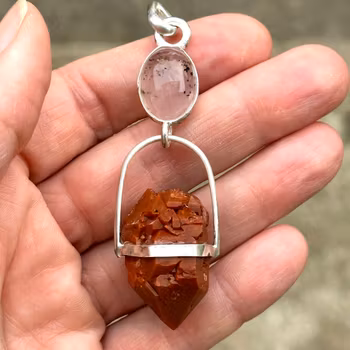 Sacred portal of the higher dragon heart- Rose quartz with magical inclusions with Red Dragon Quartz (red naturally double terminated quartz from Jacinto de Compostela)
