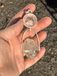 Heart of Divine Radiance-  Rose Quartz with large Herkimer Diamond.