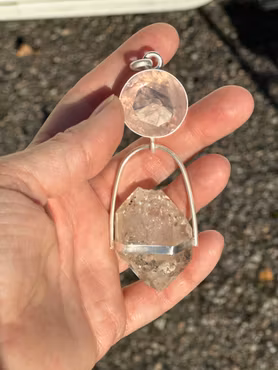 Heart of Divine Radiance-  Rose Quartz with large Herkimer Diamond.