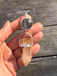 Green Dragon of the Fay  Green Amethyst with Quan Yin Lodolite