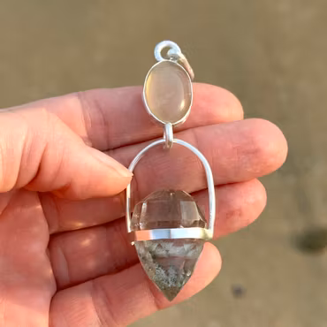 Guardian of the Green Portal – Awakening Your Dragon Self  Natural Green Moonstone (Cat Eye) with Lodolite Dragon Egg