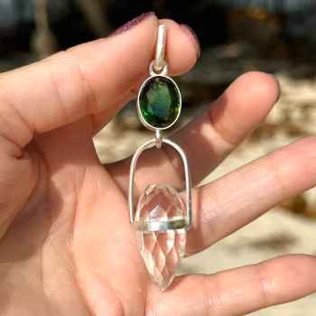 The Emerald Dragon  Deep green Tourmaline with clear Quartz dragon egg.