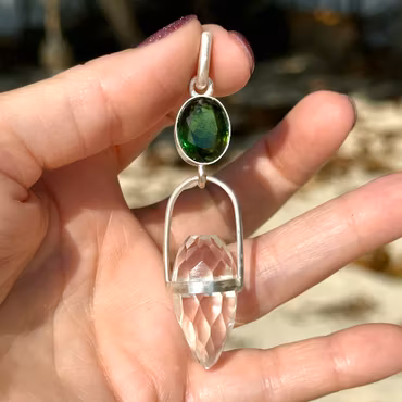 The Emerald Dragon  Deep green Tourmaline with clear Quartz dragon egg.