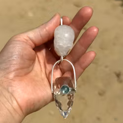 Shahar: Carrier of the New Water Light Codes  Quartz skull with high frequency dragon egg with Aquamarine
