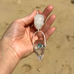 Shahar: Carrier of the New Water Light Codes  Quartz skull with high frequency dragon egg with Aquamarine
