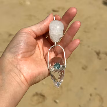Shahar: Carrier of the New Water Light Codes  Quartz skull with high frequency dragon egg with Aquamarine