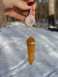 The Staff of Love - Where Heaven’s Light Meets the Human Heart   Rose Quartz with Golden Healer Vogel crystal