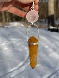 The Staff of Love - Where Heaven’s Light Meets the Human Heart   Rose Quartz with Golden Healer Vogel crystal